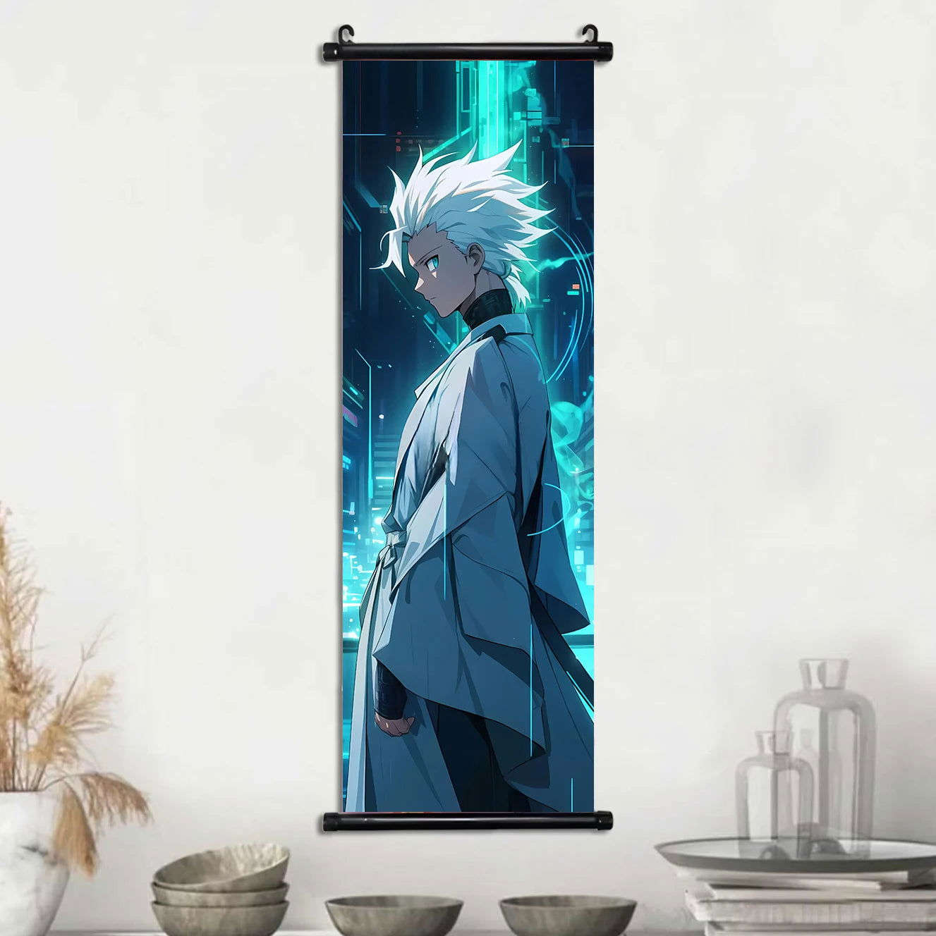 Bleach Anime Scroll Wall Art Poster, Decorative Print Ichigo Kurosaki, Hitsugaya Toshiro, and Grimmjow Jaegerjaquez Canvas Home Decor