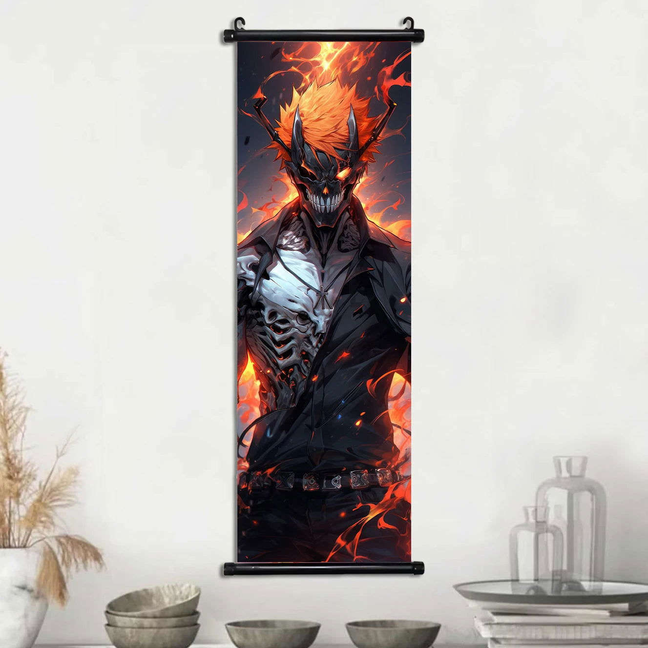 Bleach Anime Scroll Wall Art Poster, Decorative Print Ichigo Kurosaki, Hitsugaya Toshiro, and Grimmjow Jaegerjaquez Canvas Home Decor