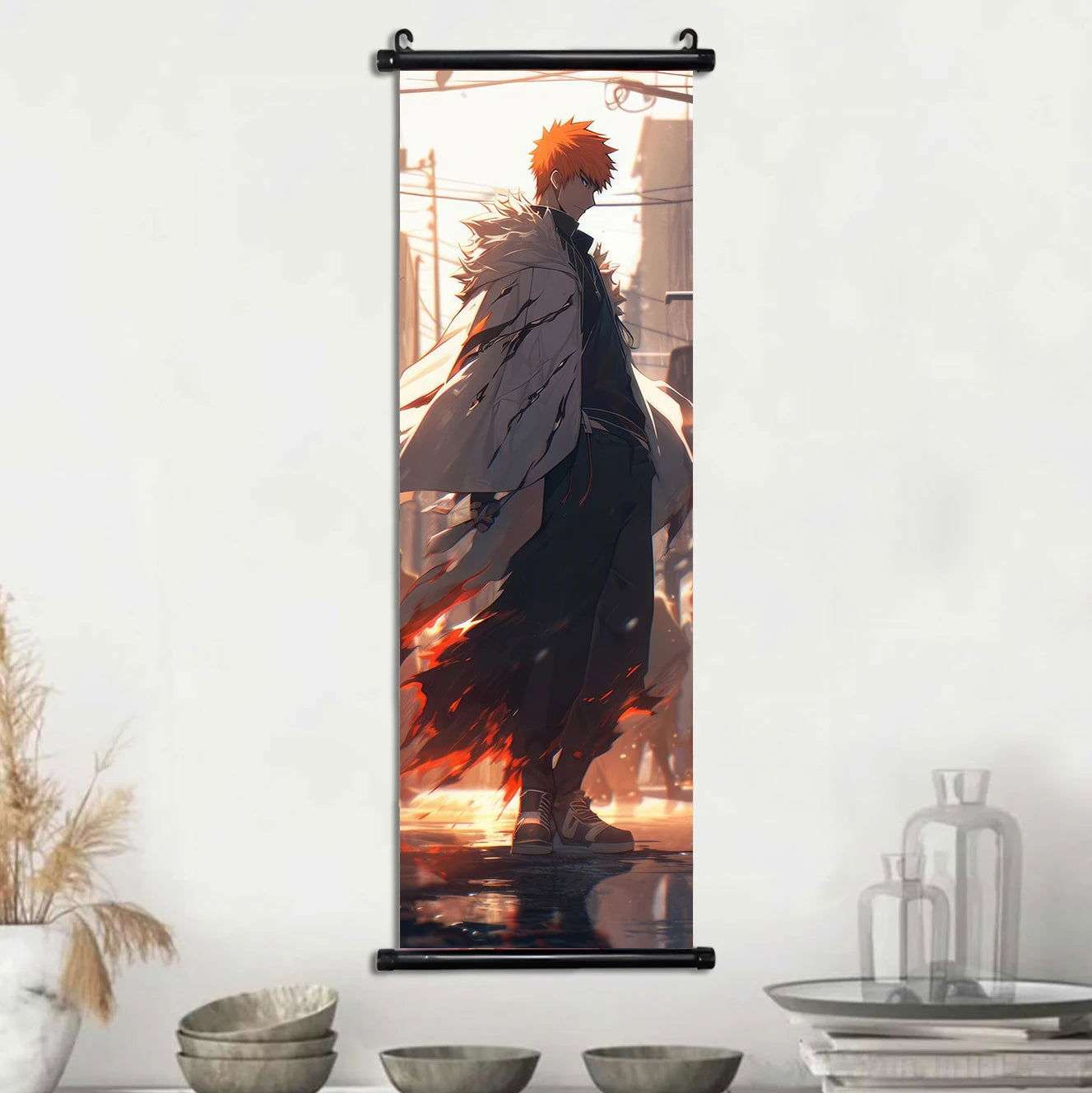 Bleach Anime Scroll Wall Art Poster, Decorative Print Ichigo Kurosaki, Hitsugaya Toshiro, and Grimmjow Jaegerjaquez Canvas Home Decor