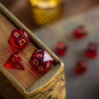 Blood Red Hand Carved Zircon Glass DND Dice Set - Full Set and Free Dice Box