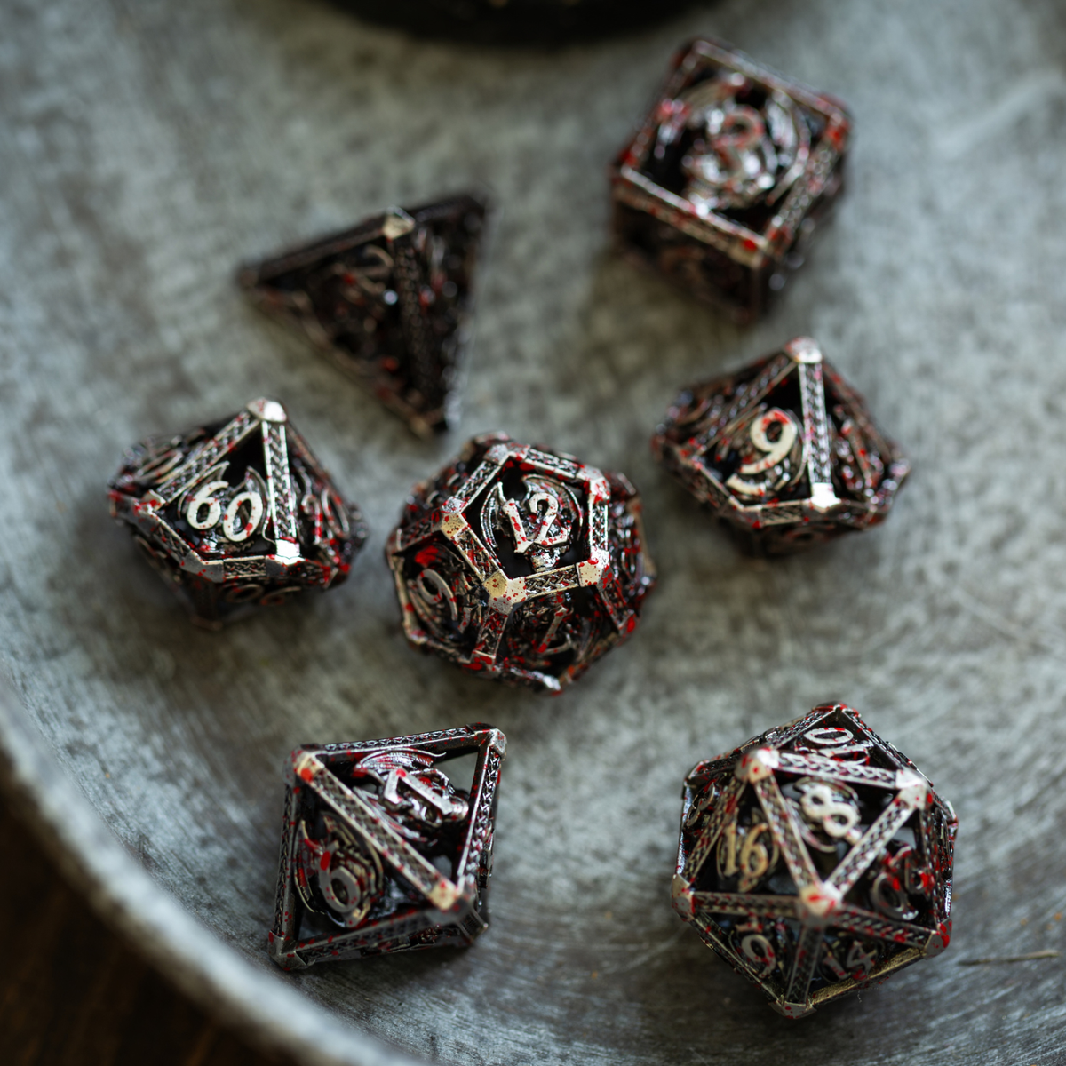 Blood Dragon Silver Hollow Metal DND Dice Set