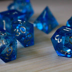 Blue Glitter Liquid Core Sharp Edge Handmade Resin DND Dice Set - 1 D20 (Not Full Set)