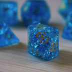 Blue Lightning Glass Cracked Glass DND Dice Set - Full Set and Free Dice Box