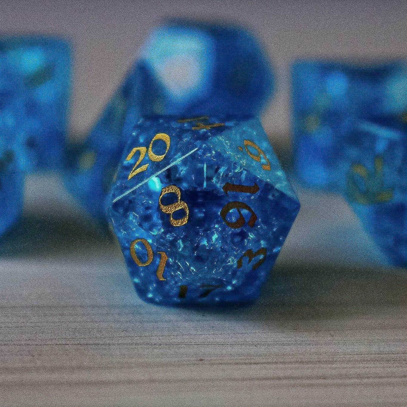 Blue Lightning Glass Cracked Glass DND Dice Set - Full Set and Free Dice Box