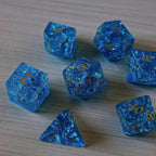 Blue Lightning Glass Cracked Glass DND Dice Set - Full Set and Free Dice Box