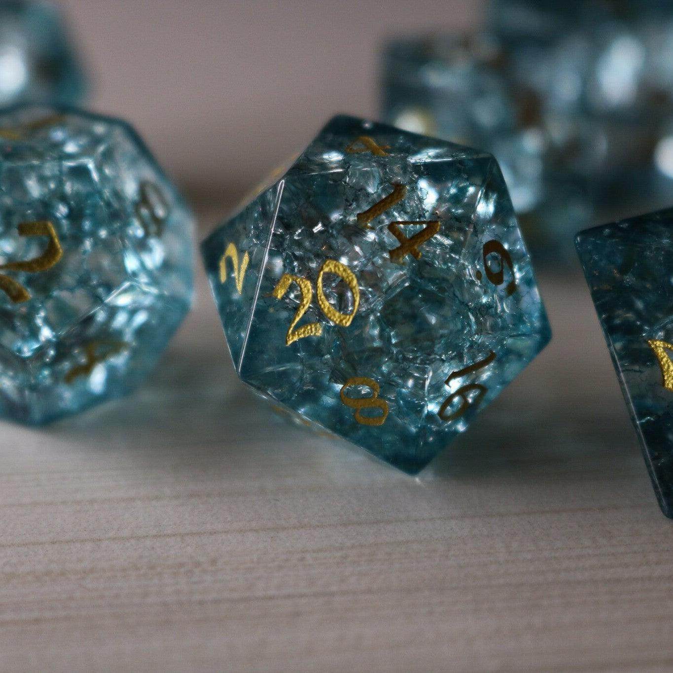 Blue Ocean Forge Fire Glass DND Dice Set - Full Set And Free Dice Box