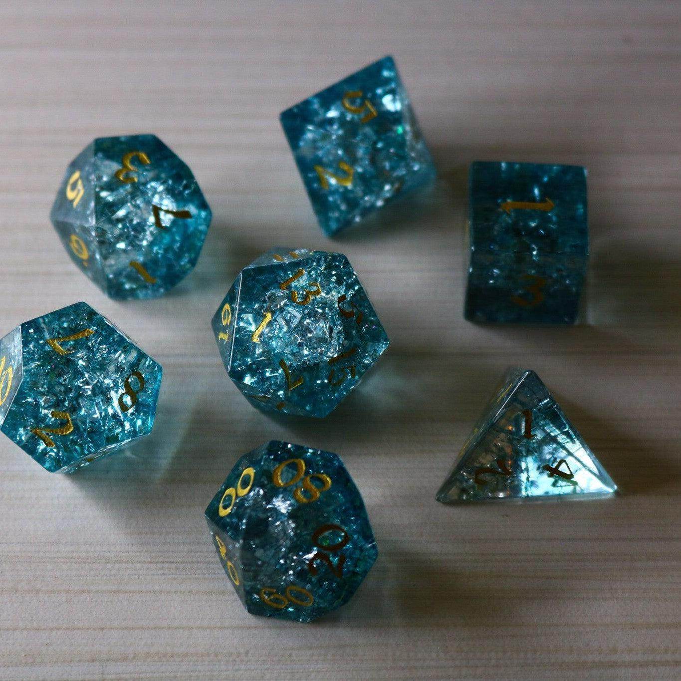 Blue Ocean Forge Fire Glass DND Dice Set - Full Set And Free Dice Box