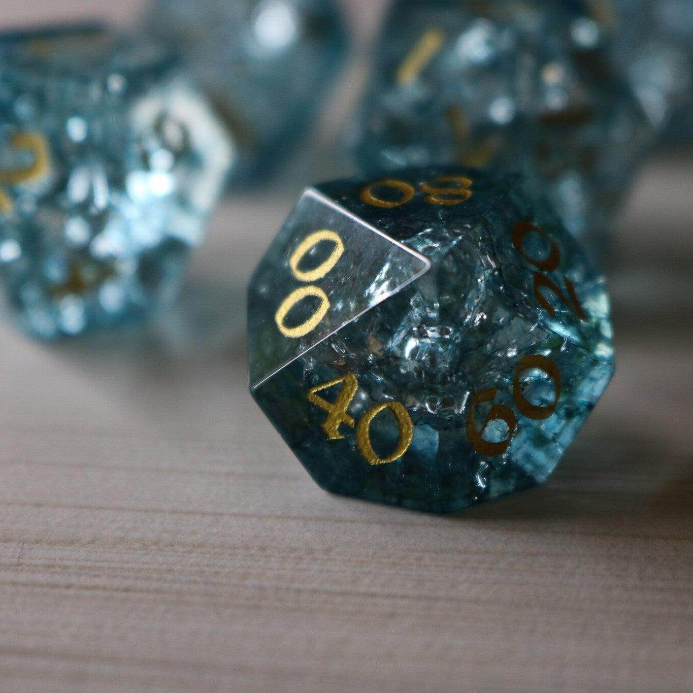 Blue Ocean Forge Fire Glass DND Dice Set - Full Set And Free Dice Box