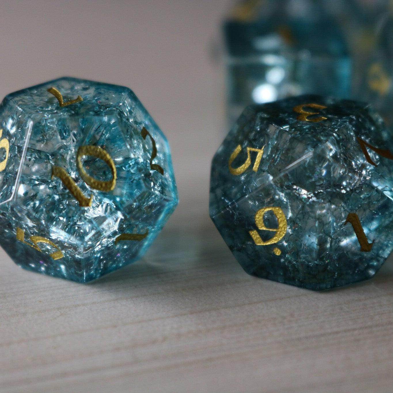 Blue Ocean Forge Fire Glass DND Dice Set - Full Set And Free Dice Box