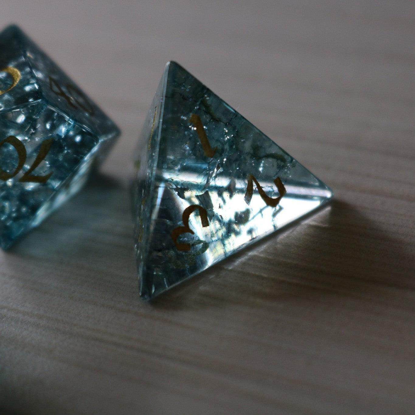 Blue Ocean Forge Fire Glass DND Dice Set - Full Set And Free Dice Box