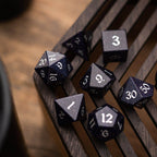 Blue Sandstone Silver Font Gemstone DND Dice Set - Full Set And Free Dice Box