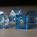 Blue Wing Forge Fire Glass DND Dice Set - Full Set and Free Dice Box