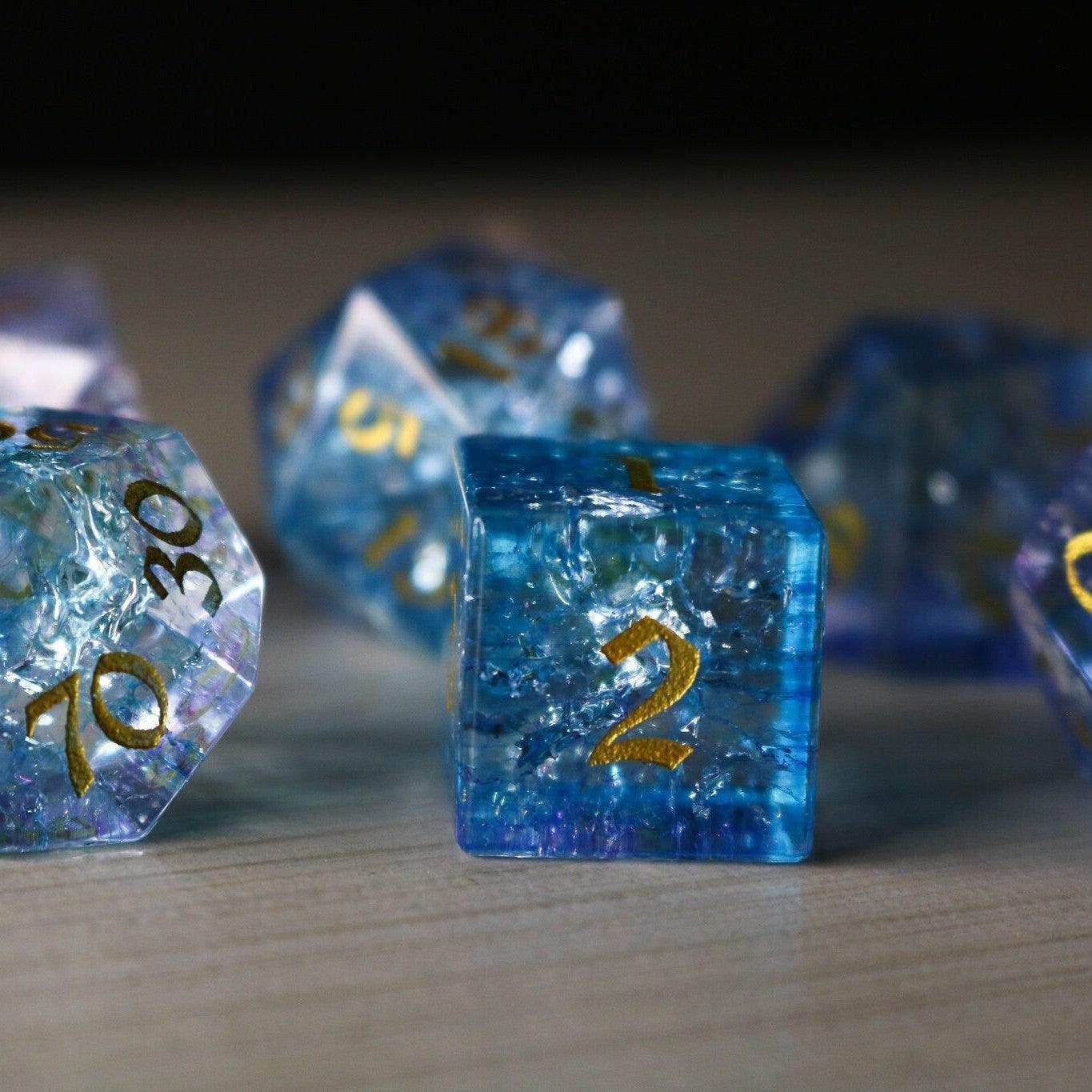 Blue Wing Forge Fire Glass DND Dice Set - Full Set and Free Dice Box