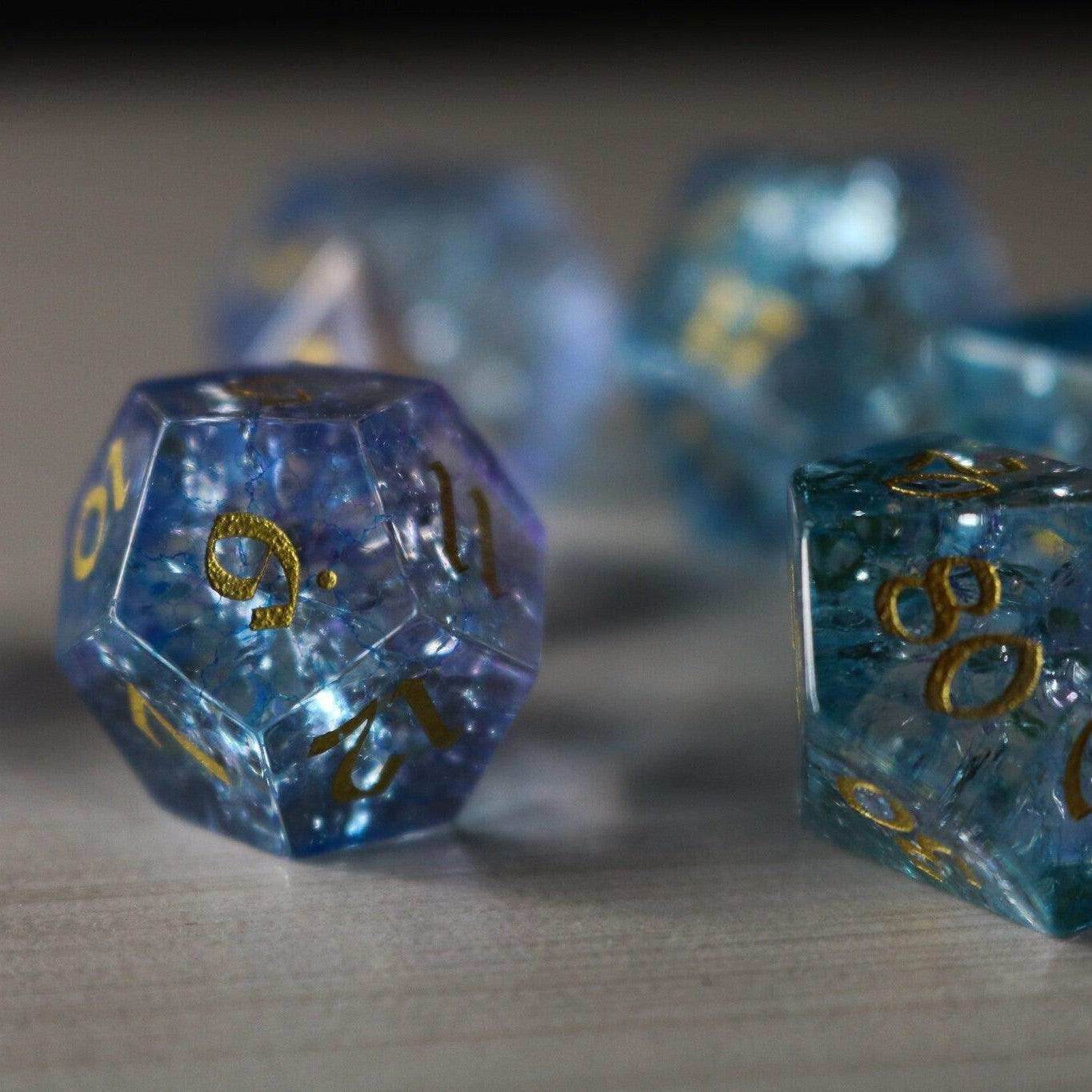 Blue Wing Forge Fire Glass DND Dice Set - Full Set and Free Dice Box