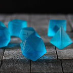 Blue Zircon Hand Carved Glass DND Dice Set - Full Set and Free Dice Box