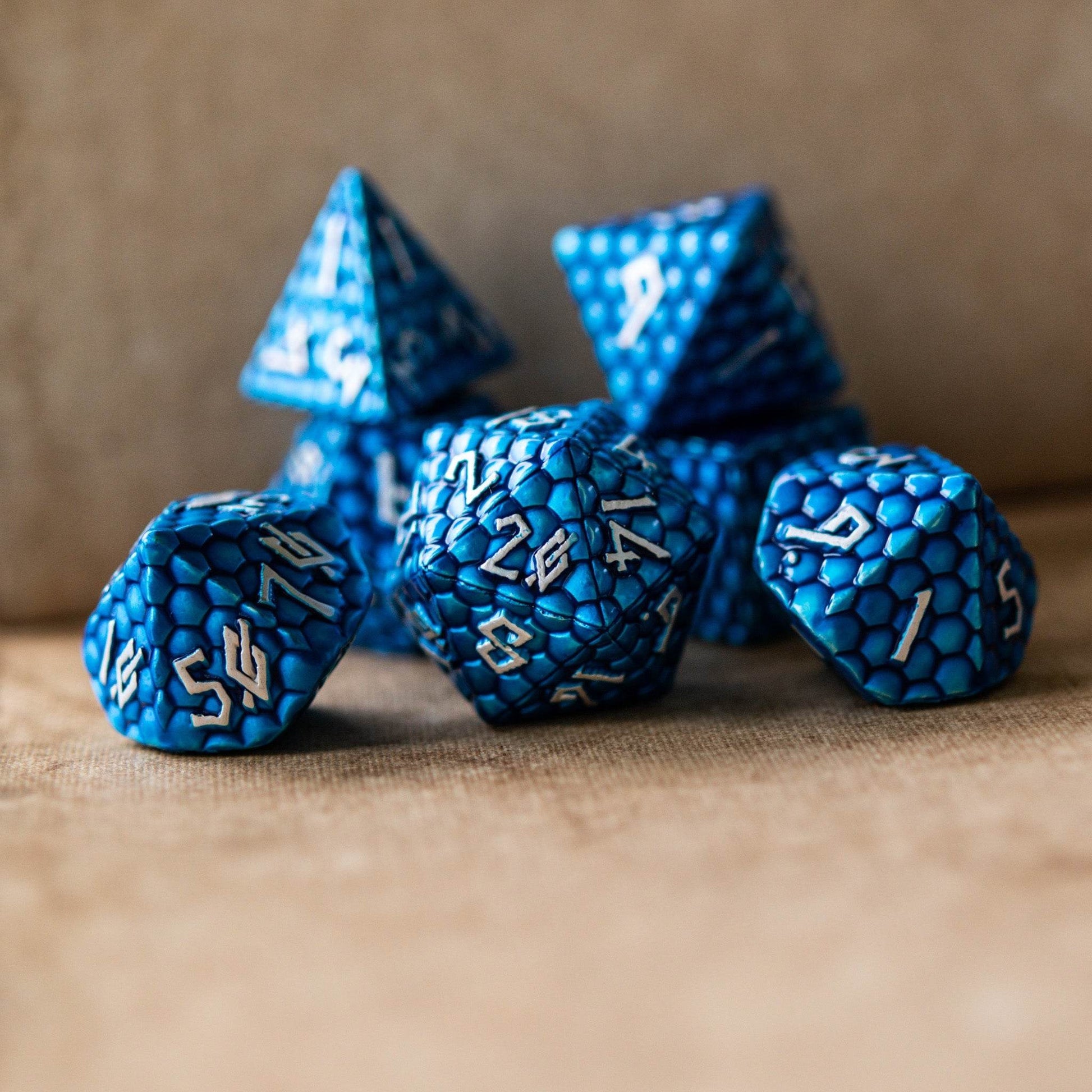 Blue Dragon's Egg Metal Dice Set - 