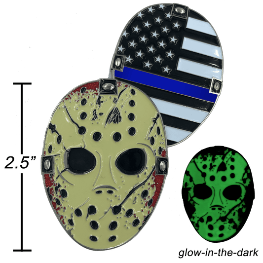 A-009 Thin Blue Line Jason Voorhees Challenge Coin Friday the 13th Police CBP FBI ATF NYPD LAPD Chicago - 