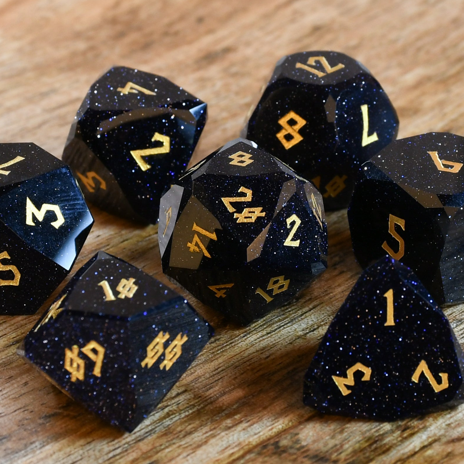 Blue Sandstone Multifaceted Stone Dice Set