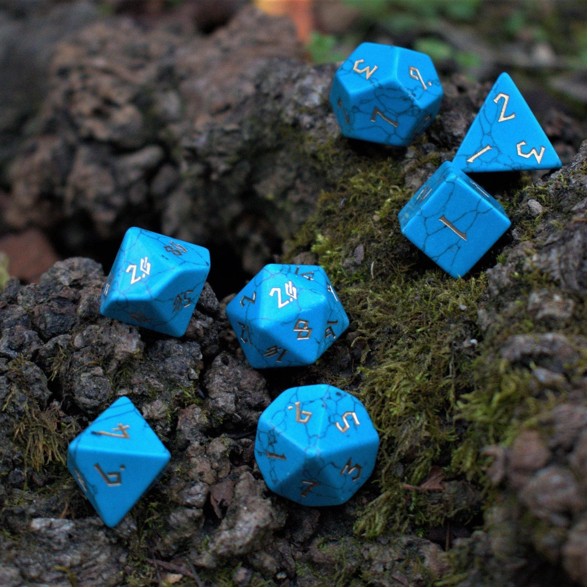 Blue Turquoise Stone Dice Set - 
