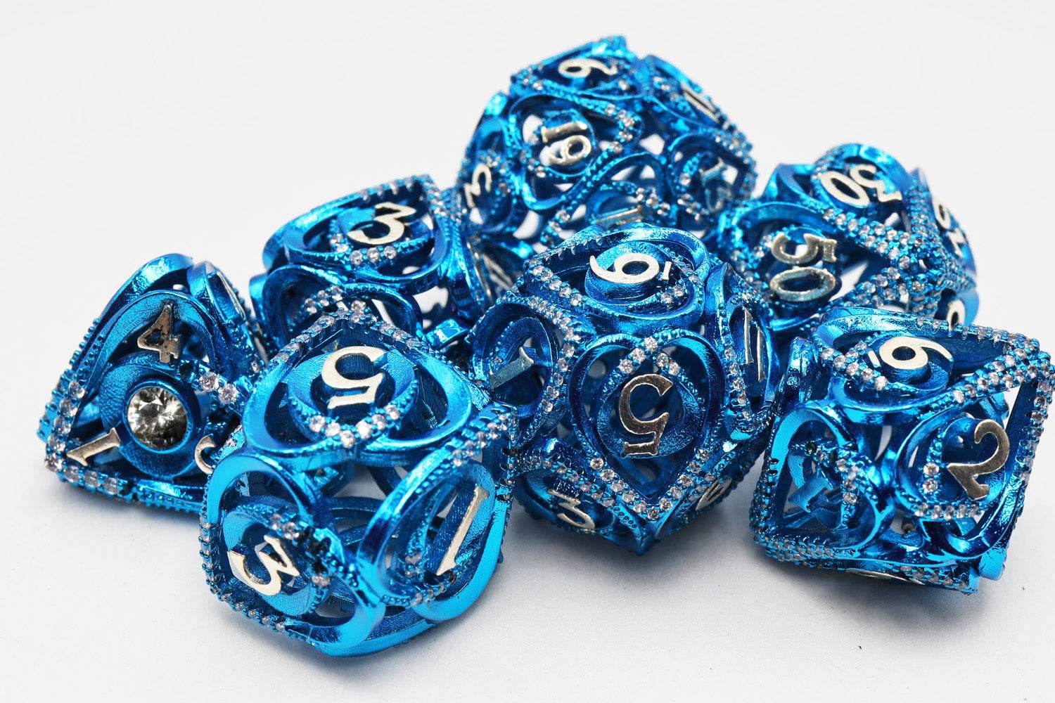 Hollow Hearts: Jeweled Blue - Metal RPG Dice Set - 
