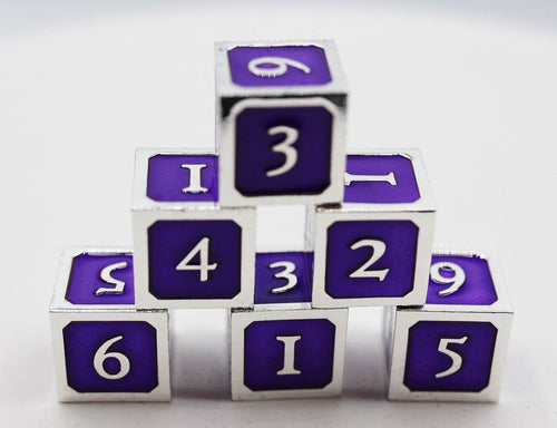 6 piece Metal D6's - Purple and Silver - 