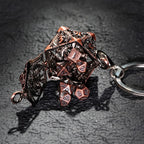 Multicolor Metal Hollow D20 Dice Necklace、Keychain + Mini DND Dice Set
