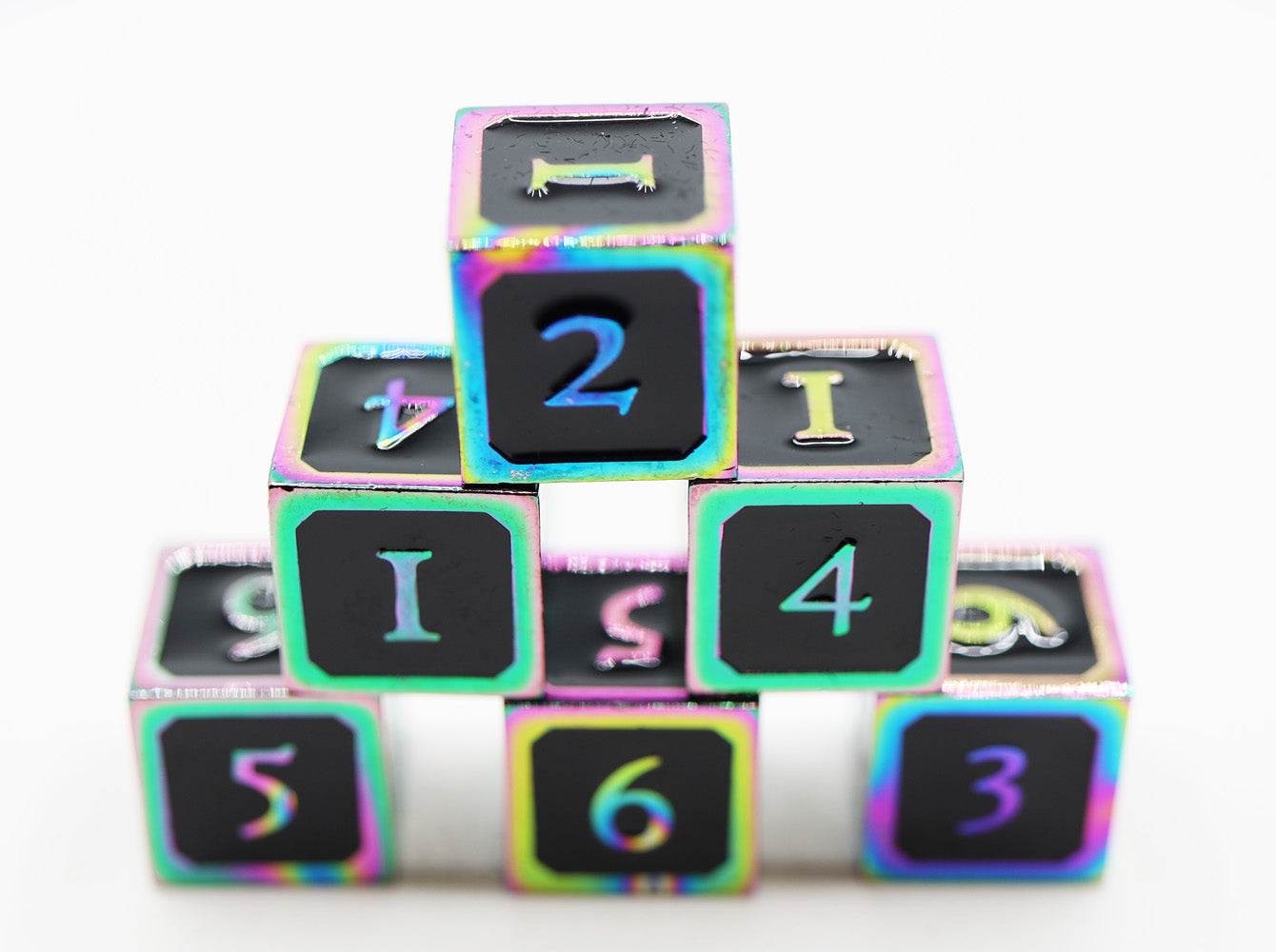 6 piece Metal D6's - Black and Burnt Opal - 