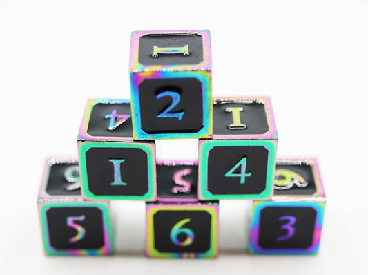 6 piece Metal D6's - Black and Burnt Opal - 