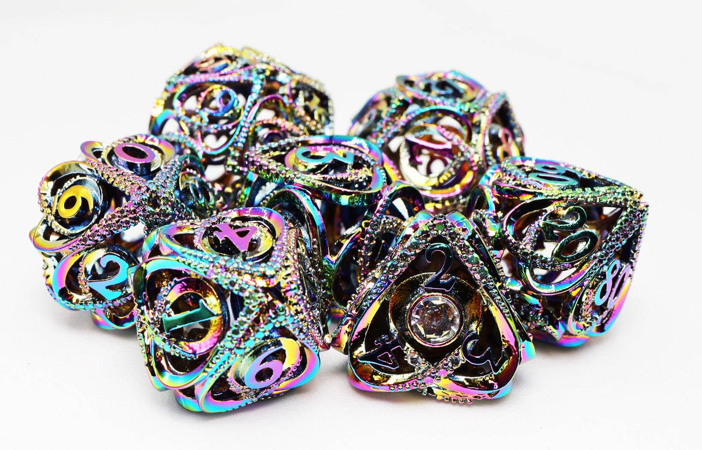 Hollow Hearts: Jeweled Burnt Opal - Metal RPG Dice Set - 