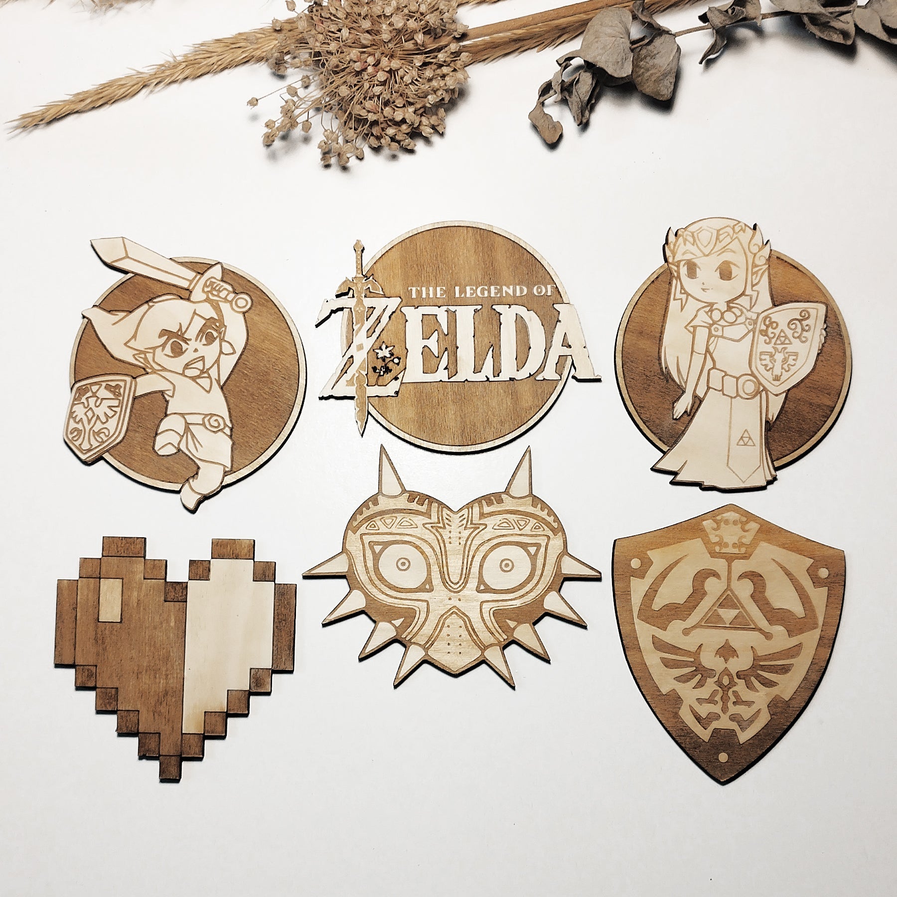 Set of 6 Legend of Zelda Wooden Coasters - Handmade Gift - Housewarming - Wood Kitchenware - Rock Band-0