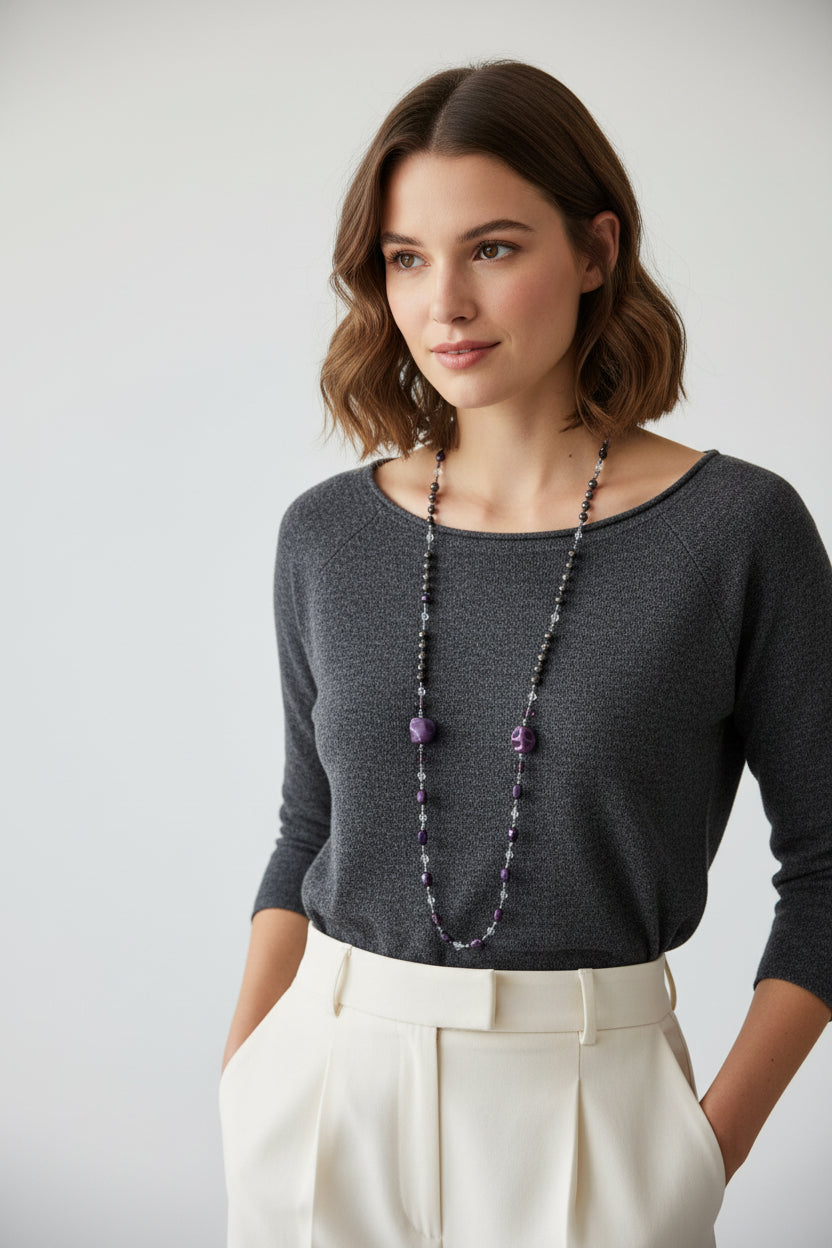 Purple Magic Long Beaded Necklace