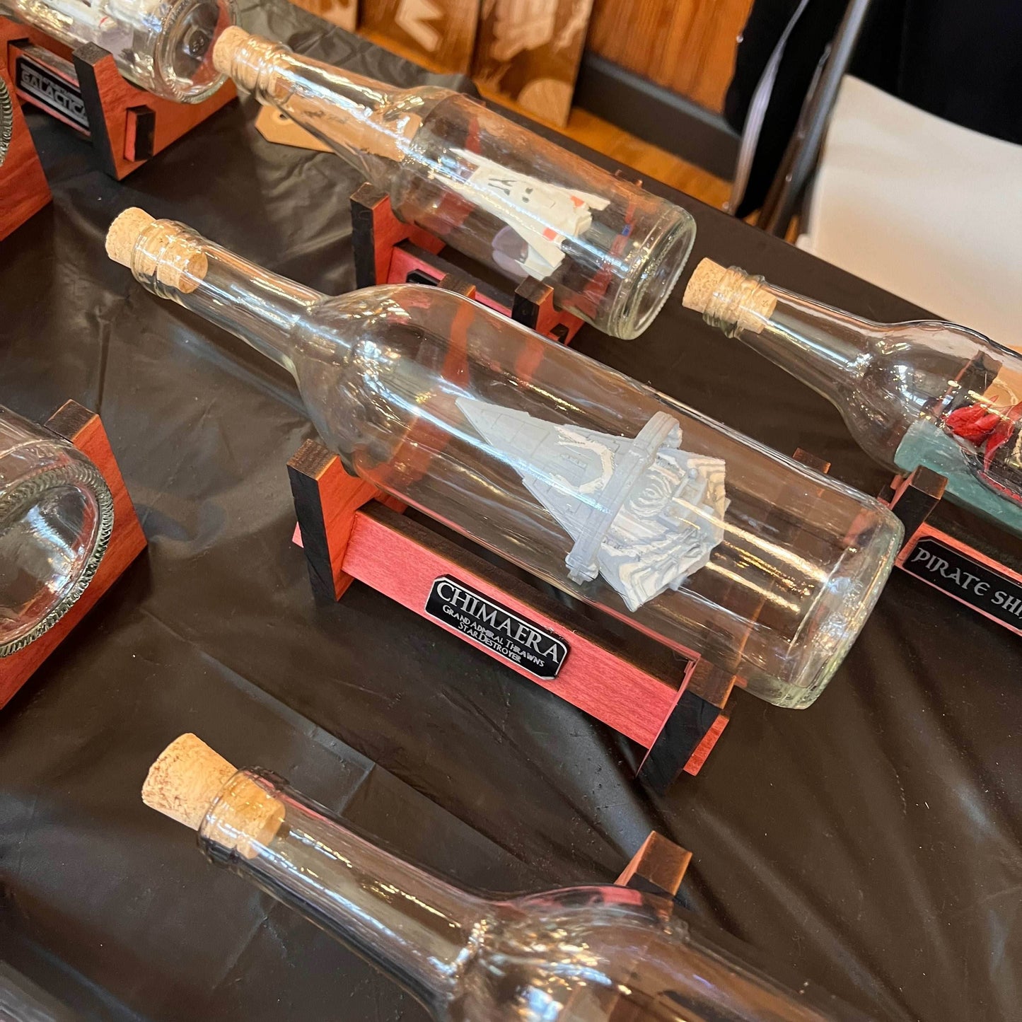 Star Wars Star Destroyer Chimaera in a Wine Bottle - With Stand