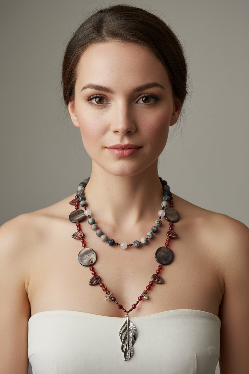 Red Skies Feather Long Necklace