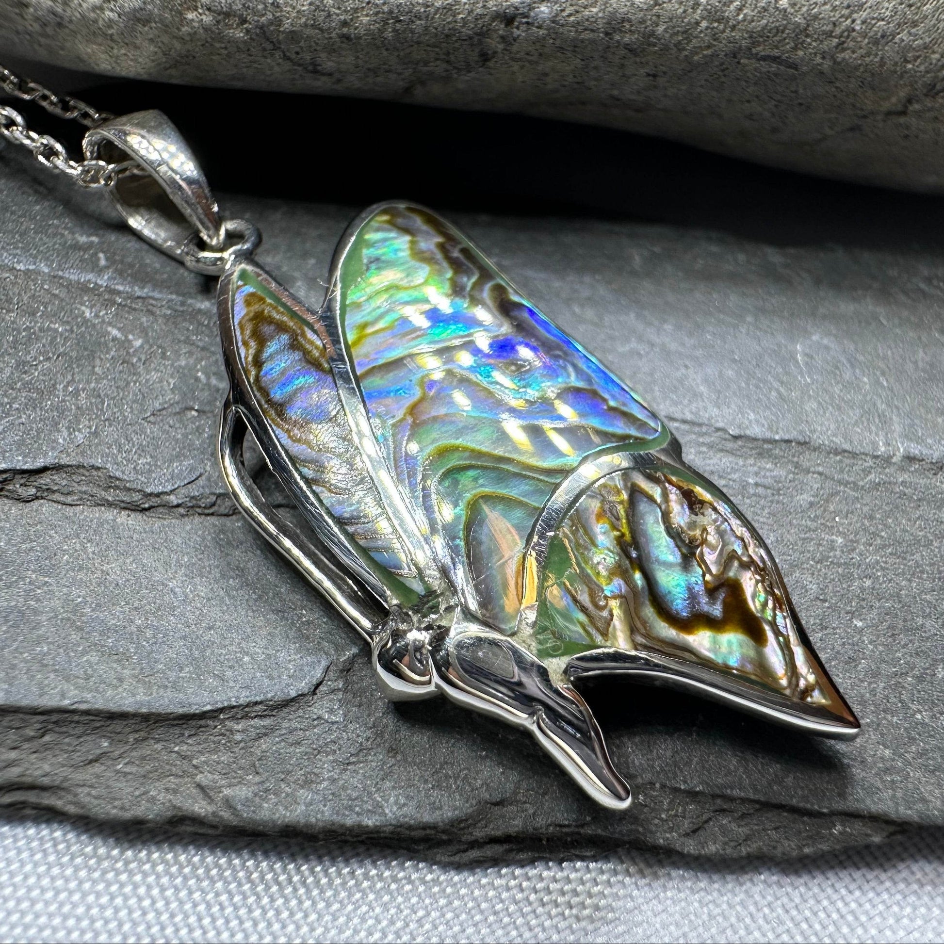 Sara Butterfly Necklace - blue abalone shell