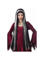Adult Super Long Black Wig With White Streaks