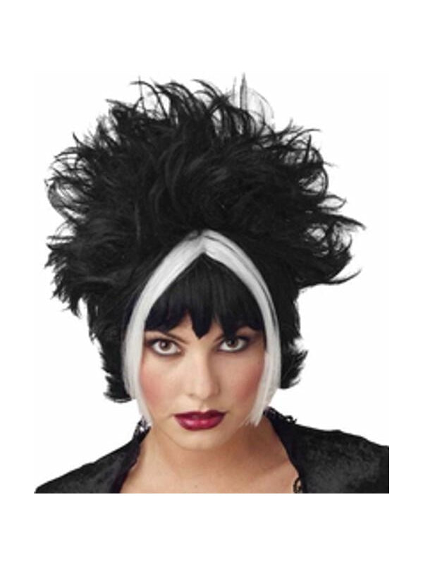 Chunky Black & White Gothic Streaked Wig