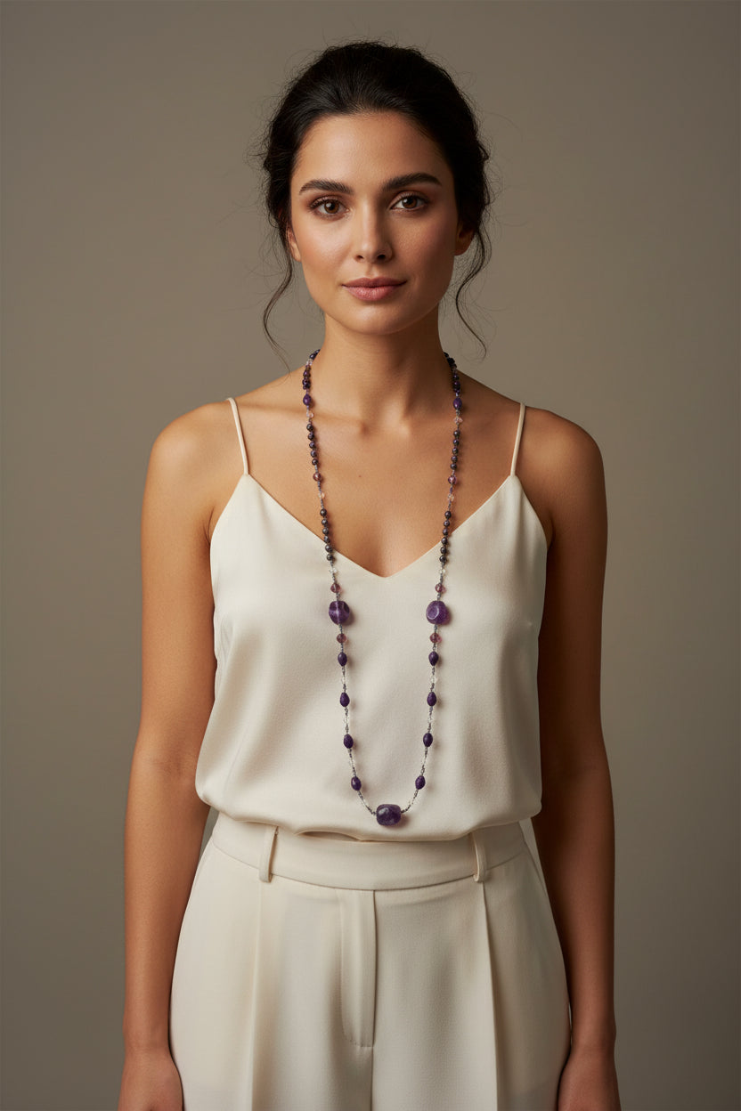 Purple Magic Long Beaded Necklace