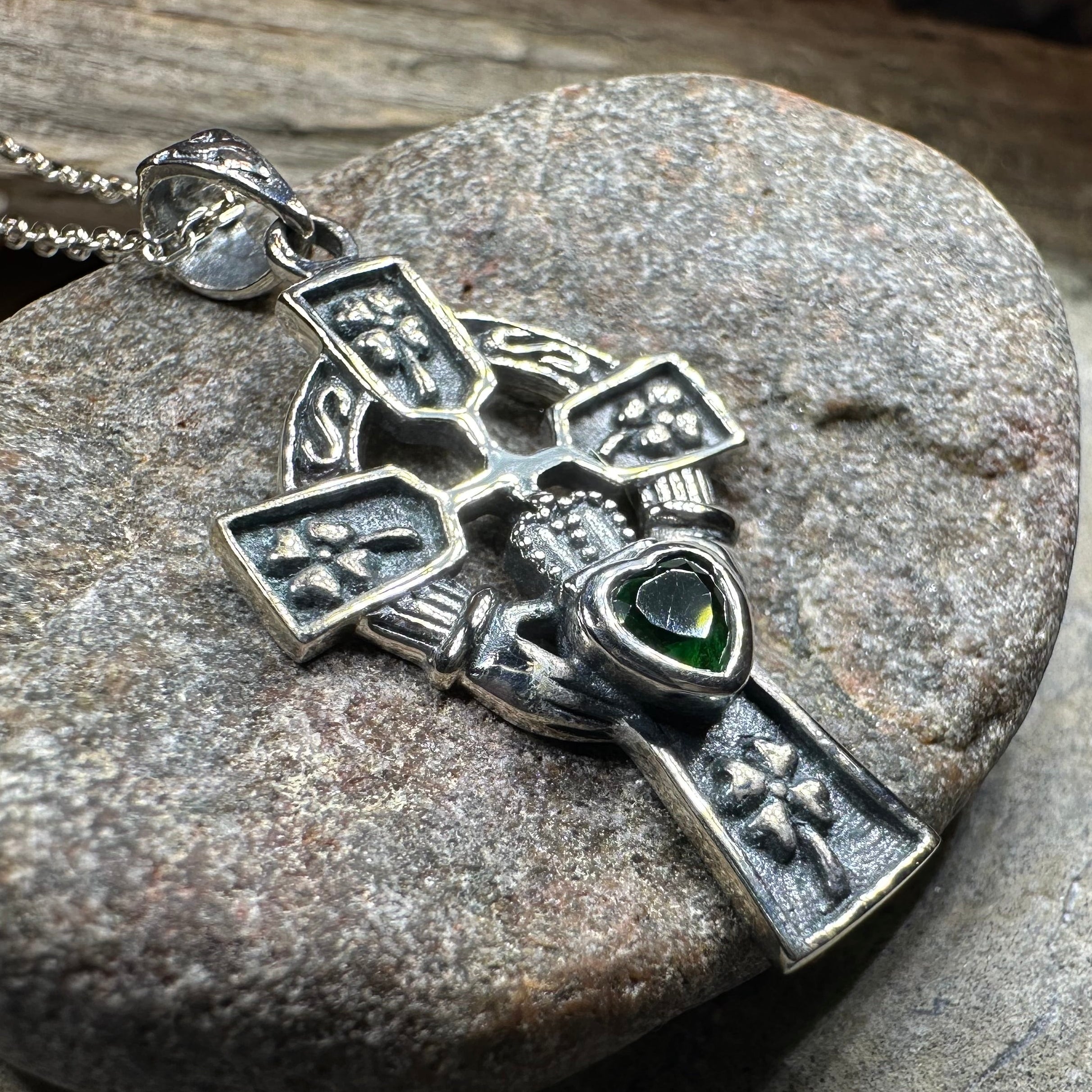 Irish Love Shamrock Claddagh Cross Necklace