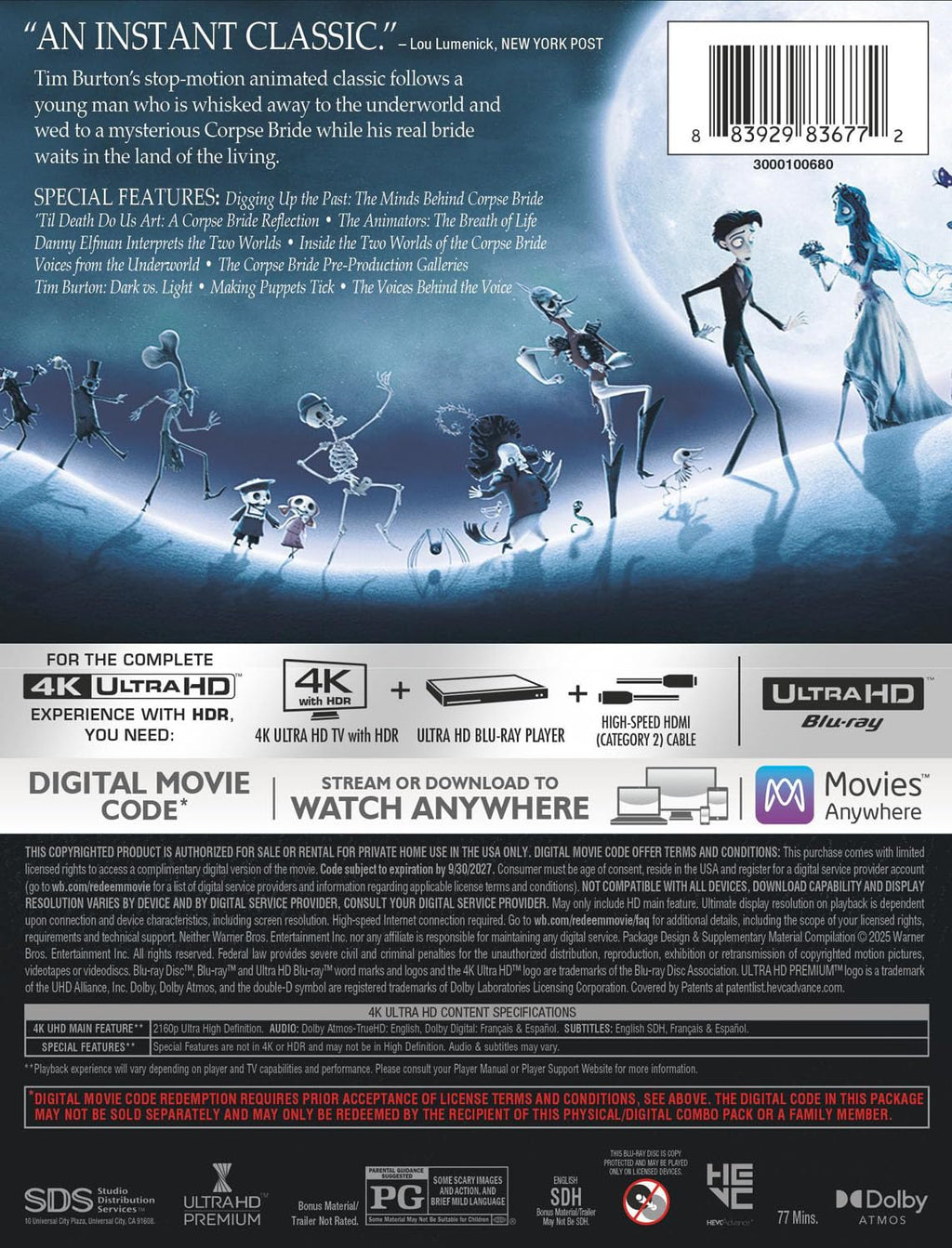 Tim Burton's Corpse Bride - Limited Edition Steelbook (4K UHD + Digital Copy)