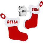 Custom Holiday Christmas Stocking Personalized Name Stud Earrings