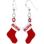 Custom Holiday Christmas Stocking Personalized Name Fishhook Earrings