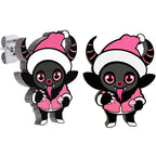 Handmade Wooden Krampus Cutie Holiday Christmas Stud Earrings by Onyx O