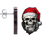 Handmade Wooden Skeleton Claus Holiday Christmas Stud Earrings by Onyx O