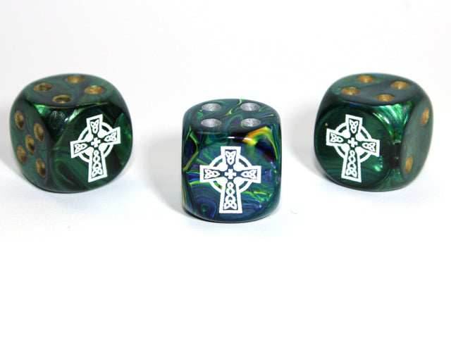 Celtic Cross d6 16mm Pipped (Custom engraved) (Dice colors are at random) - 