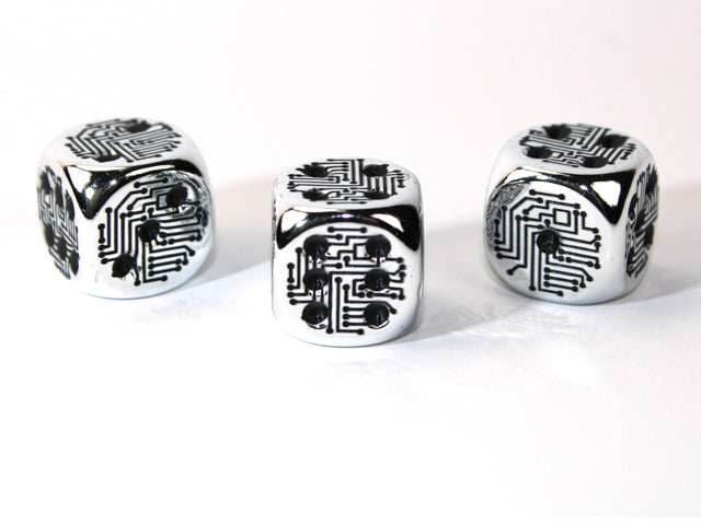 Silver Metal-Plated Over Plastic d6 – Circuit Design | 16mm Pipped Die (Sold Individually) - 