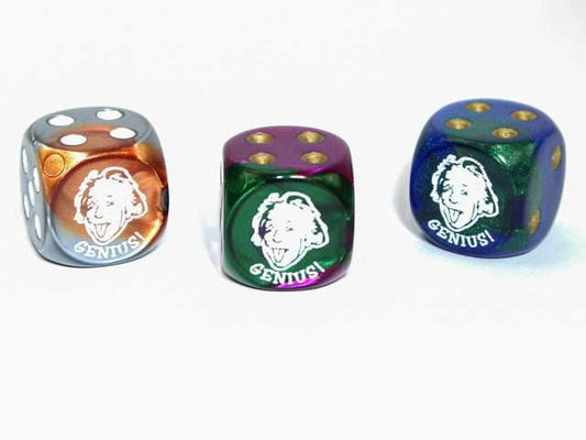 Genius d6 (Custom engraved) (Dice colors are filled at random) Pipped Dice 16mm - 