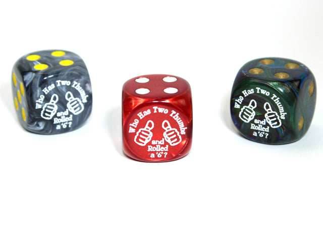 Two Thumbs d6 (Custom engraved) (Dice colors are filled at random) Pipped Dice 16mm - 