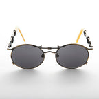 Vintage Steampunk Sunglass with Oval Lens and Intricate Temple Design - Cyrus