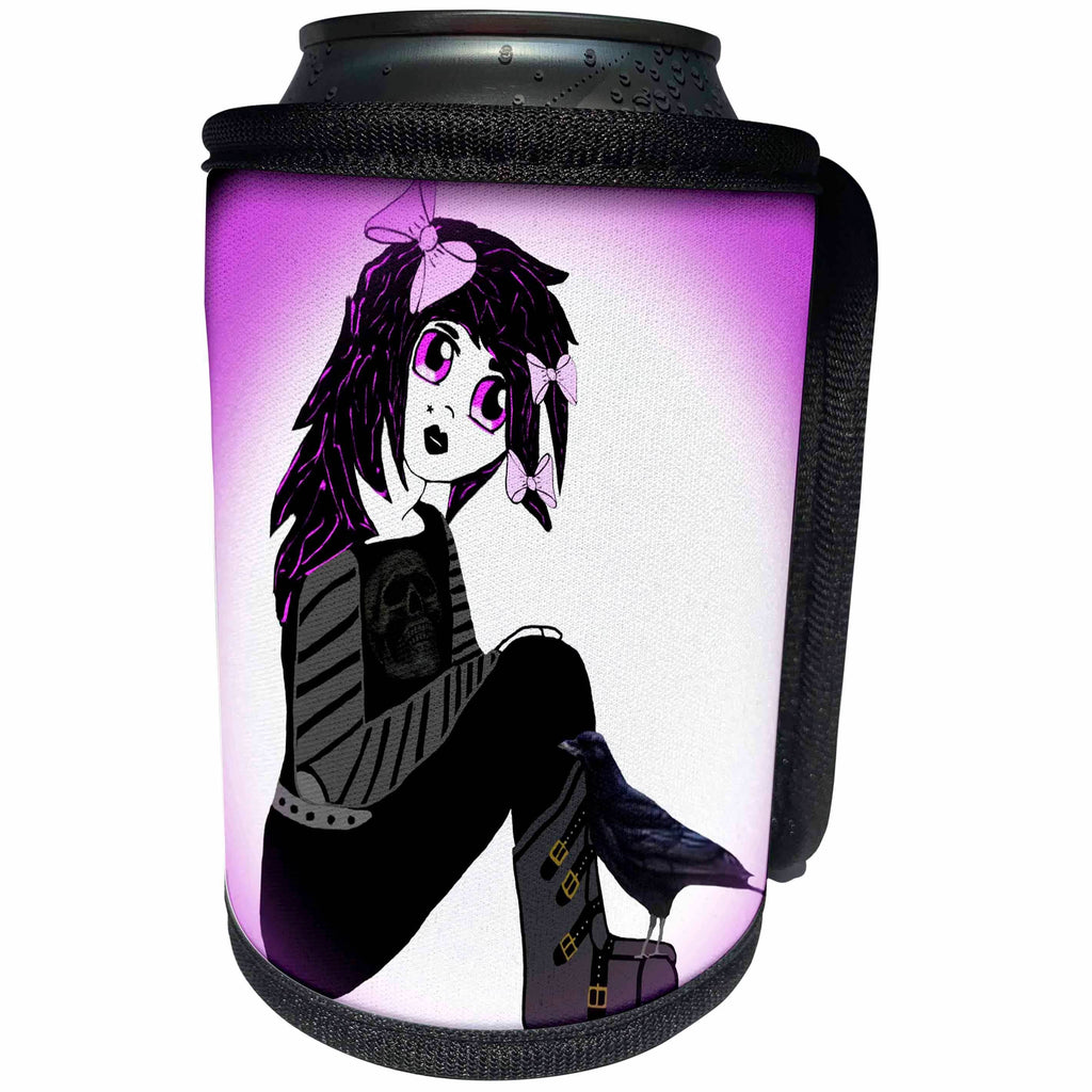 3dRose WhiteOaks Photography and Artwork - Anime Designs - Little Purple Goth Girl is an image I drew on the computer - Can Cooler Bottle Wrap (cc_194380) - Can Cooler Bottle Wrap