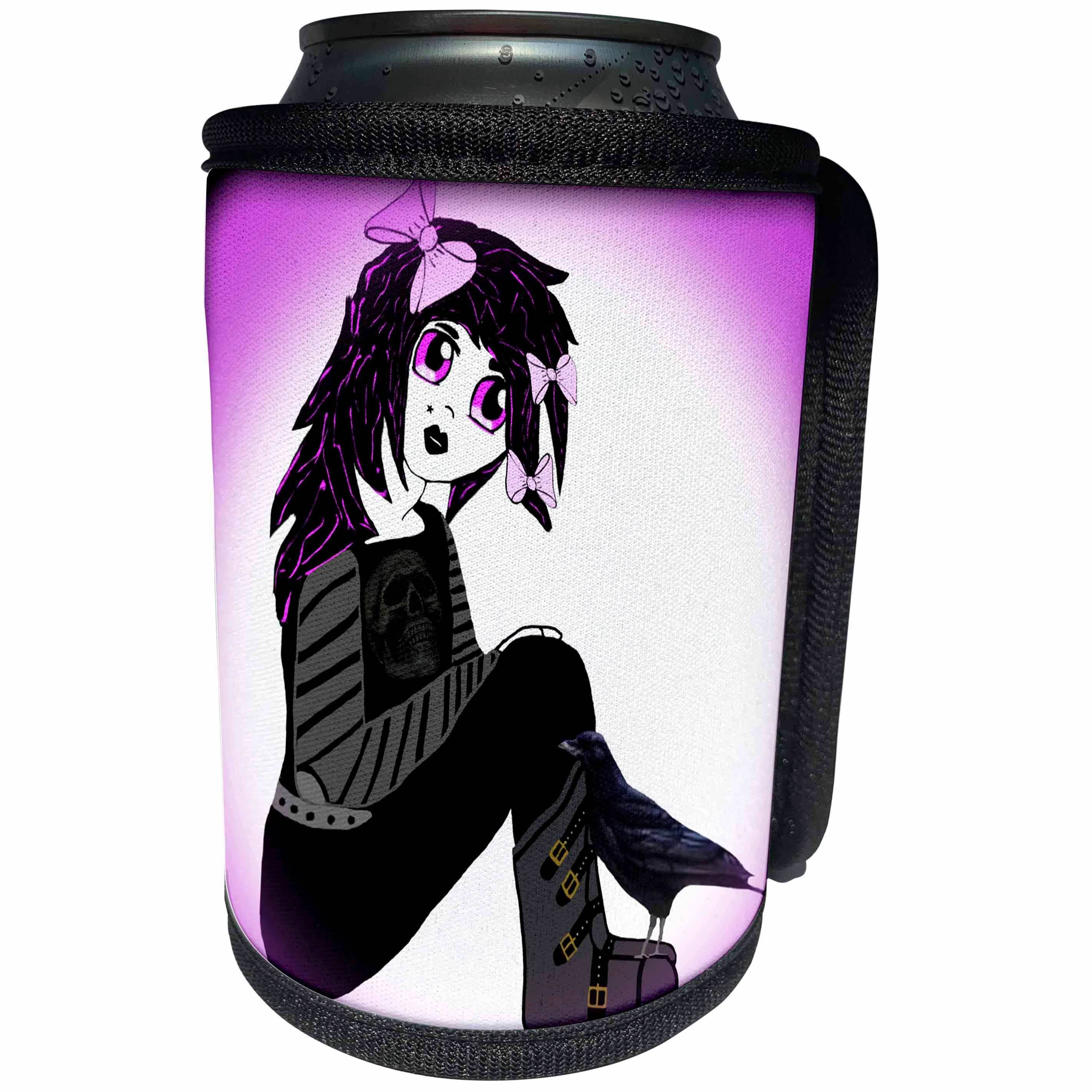 3dRose WhiteOaks Photography and Artwork - Anime Designs - Little Purple Goth Girl is an image I drew on the computer - Can Cooler Bottle Wrap (cc_194380) - Can Cooler Bottle Wrap